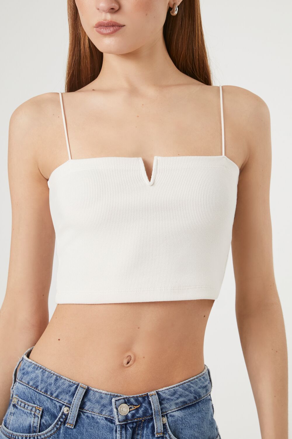  Forever 21 Notched Rib-Knit Cropped Cami - black - Bonton