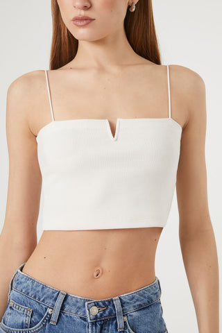 Notched Rib-Knit Cropped Cami