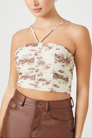Mesh Floral Print Cropped Cami