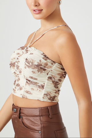 Mesh Floral Print Cropped Cami
