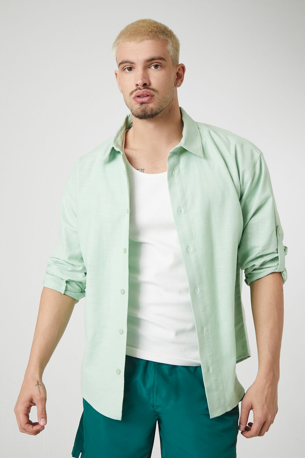  Forever 21 Textured Curved-Hem Shirt - mint - Bonton