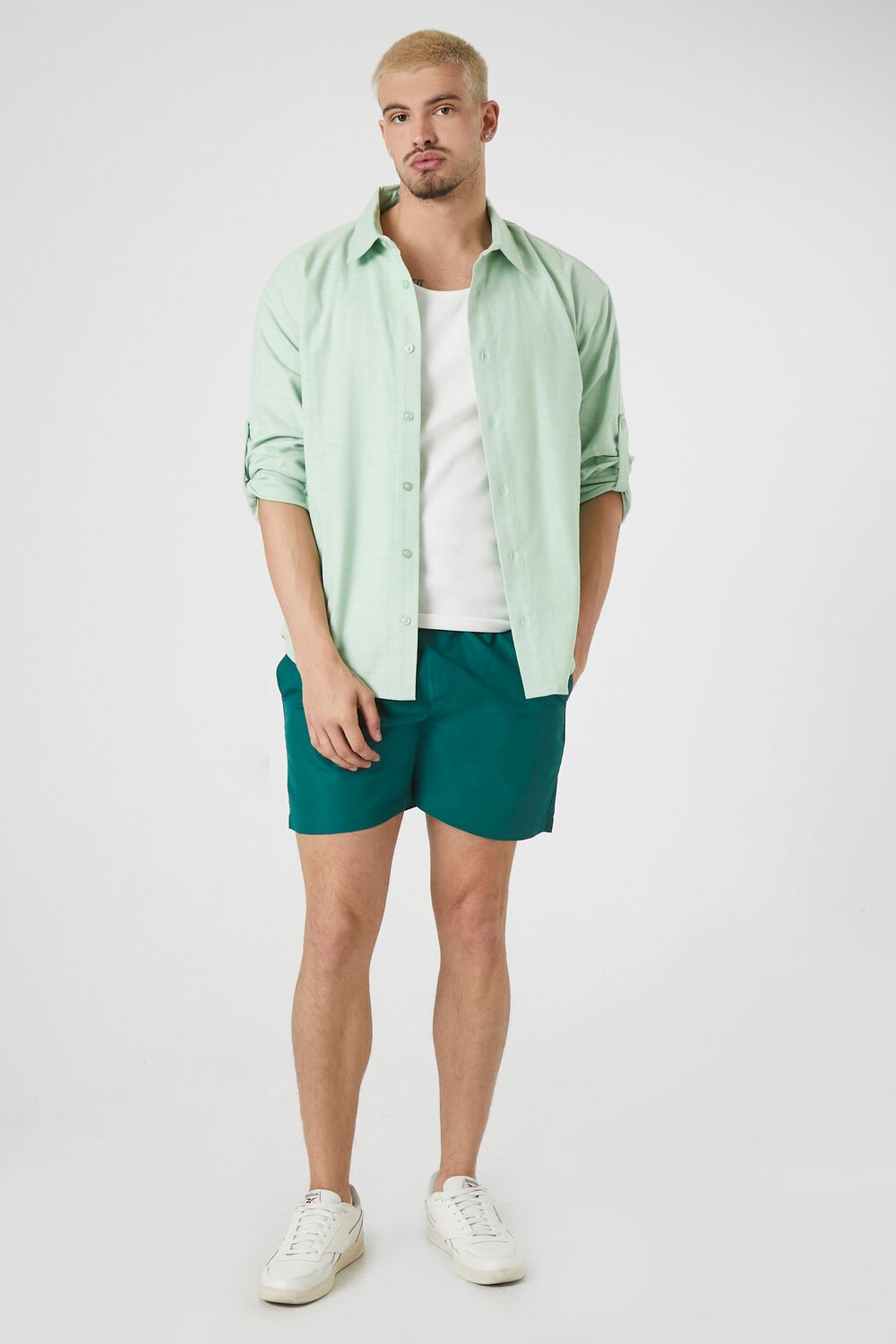  Forever 21 Textured Curved-Hem Shirt - mint - Bonton