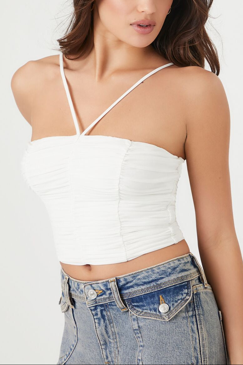  Forever 21 Ruched Mesh Cropped Cami - black - Bonton