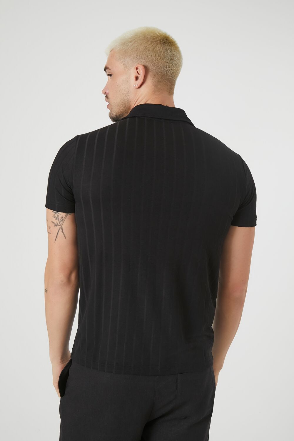  Forever 21 Ribbed Split-Neck Polo Shirt - black - Bonton
