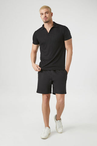 Ribbed Split-Neck Polo Shirt