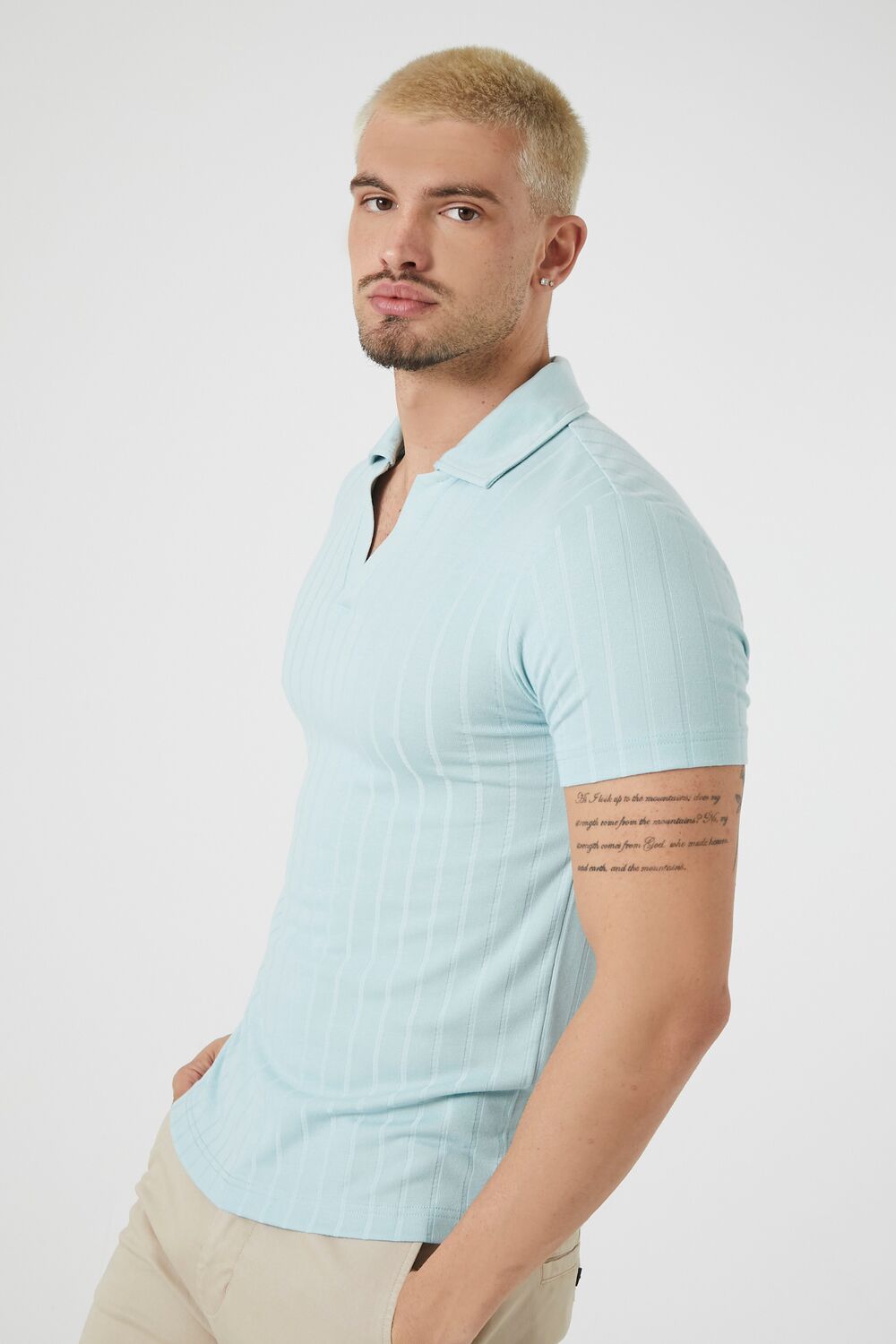  Forever 21 Ribbed Split-Neck Polo Shirt - black - Bonton