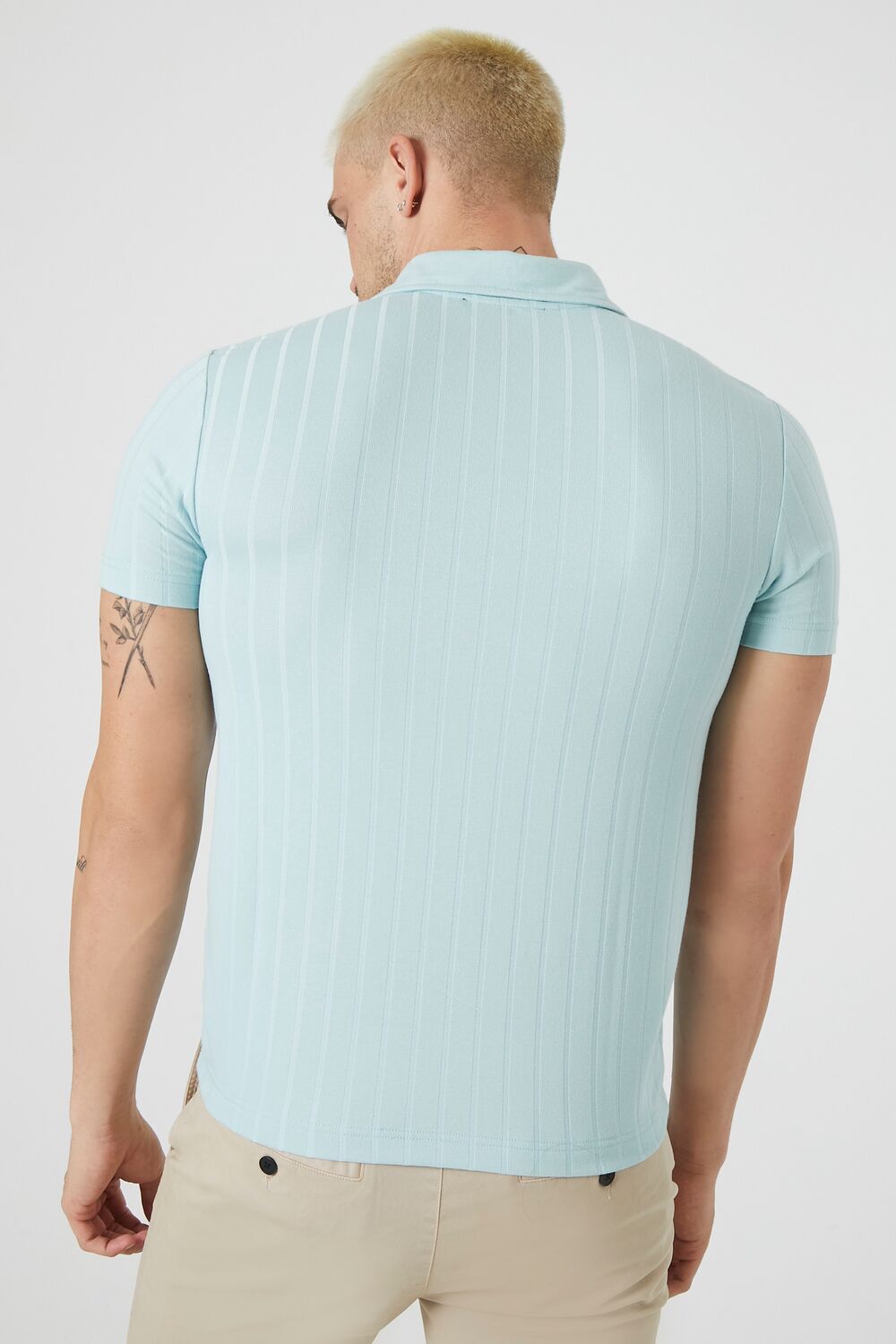  Forever 21 Ribbed Split-Neck Polo Shirt - black - Bonton