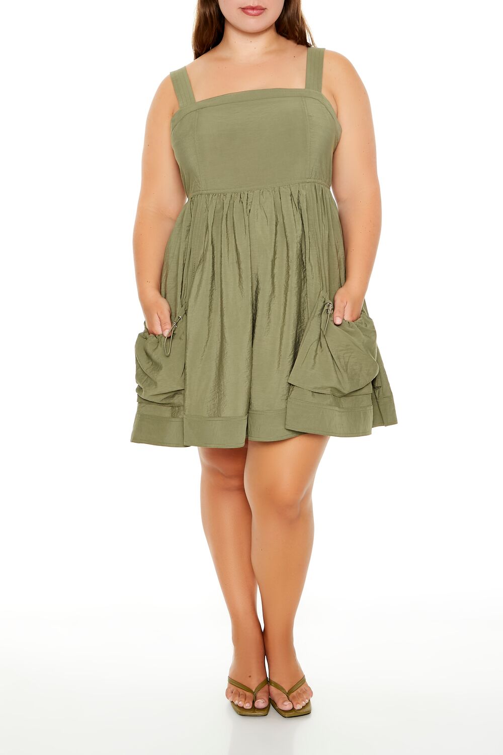  Forever 21 Plus Size Cargo A-Line Mini Dress - oliv - Bonton