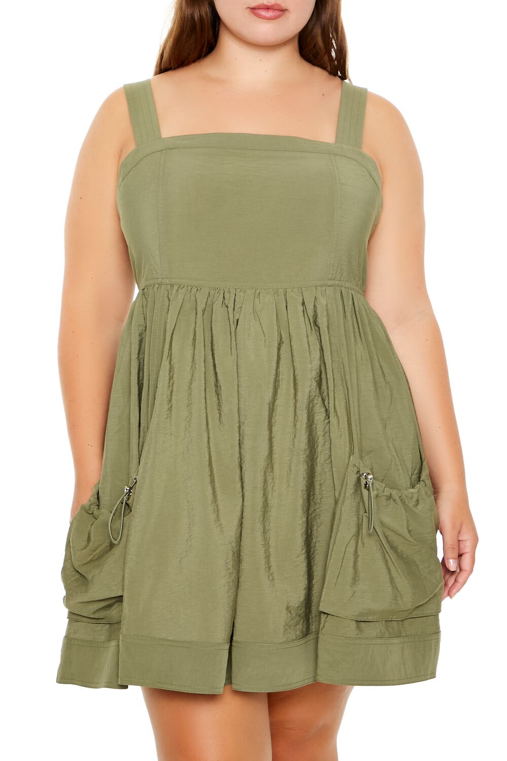  Forever 21 Plus Size Cargo A-Line Mini Dress - oliv - Bonton