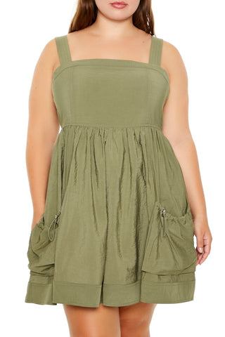 Plus Size Cargo A-Line Mini Dress