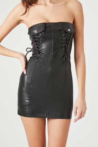 Faux Leather Tube Mini Dress