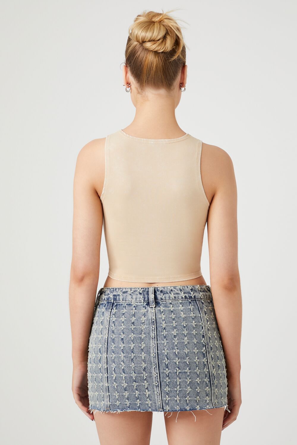  Forever 21 Mineral Wash Crop Top - beige - Bonton