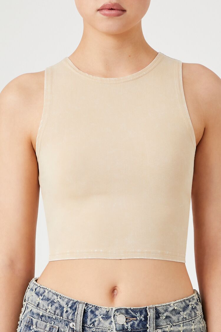  Forever 21 Mineral Wash Crop Top - beige - Bonton