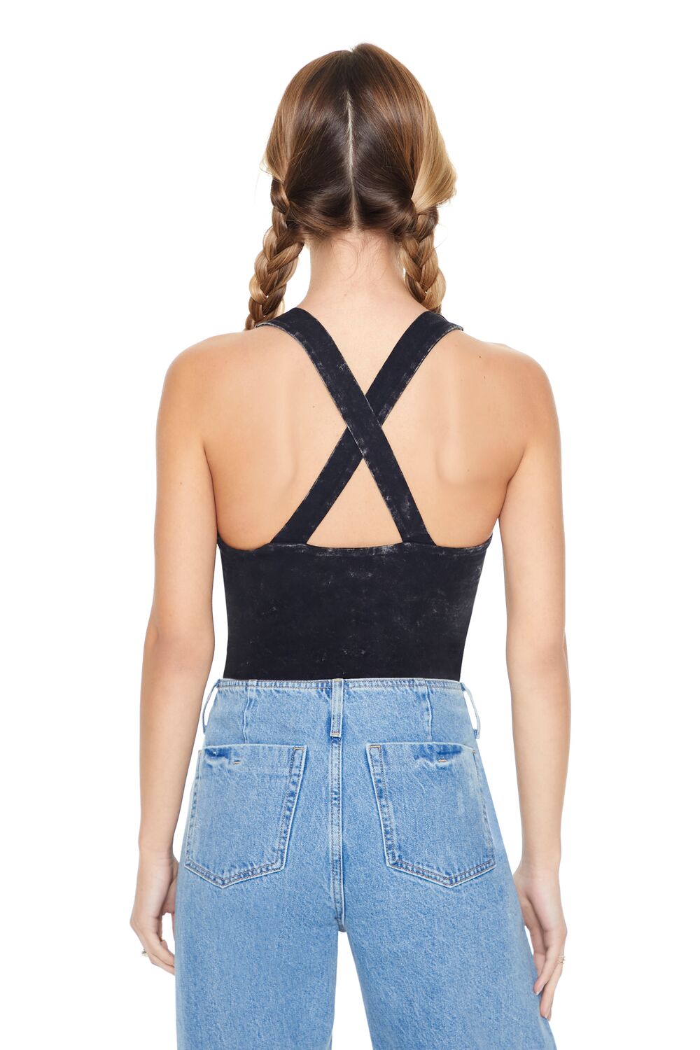  Forever 21 Crisscross Tank Bodysuit - black - Bonton