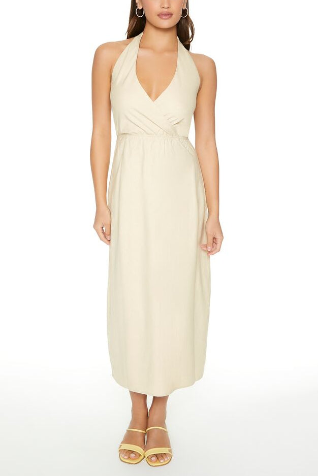  Forever 21 Surplice Halter Maxi Dress - beige-swatch - Bonton