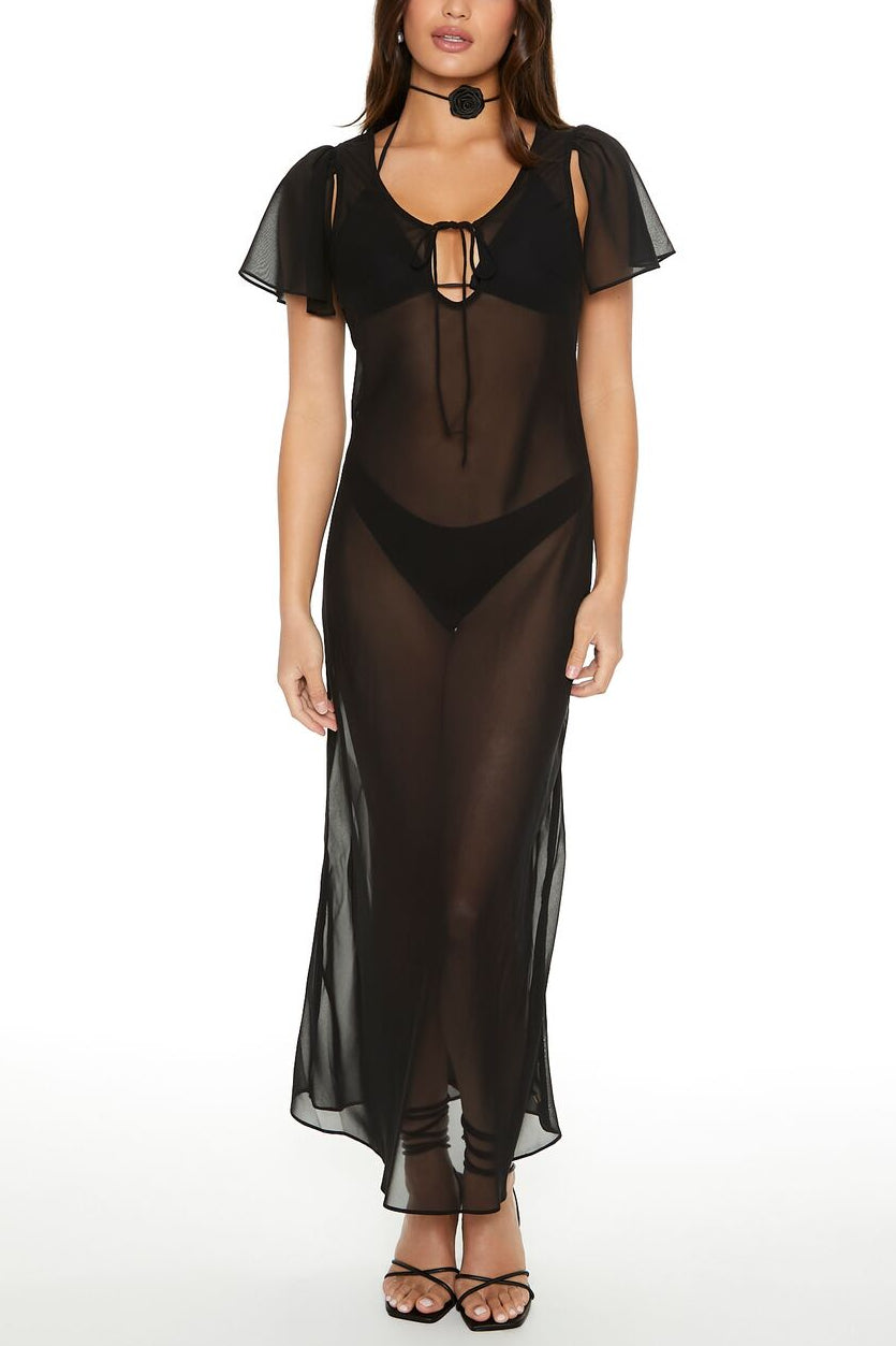  Forever 21 Sheer Chiffon Maxi Dress - black - Bonton