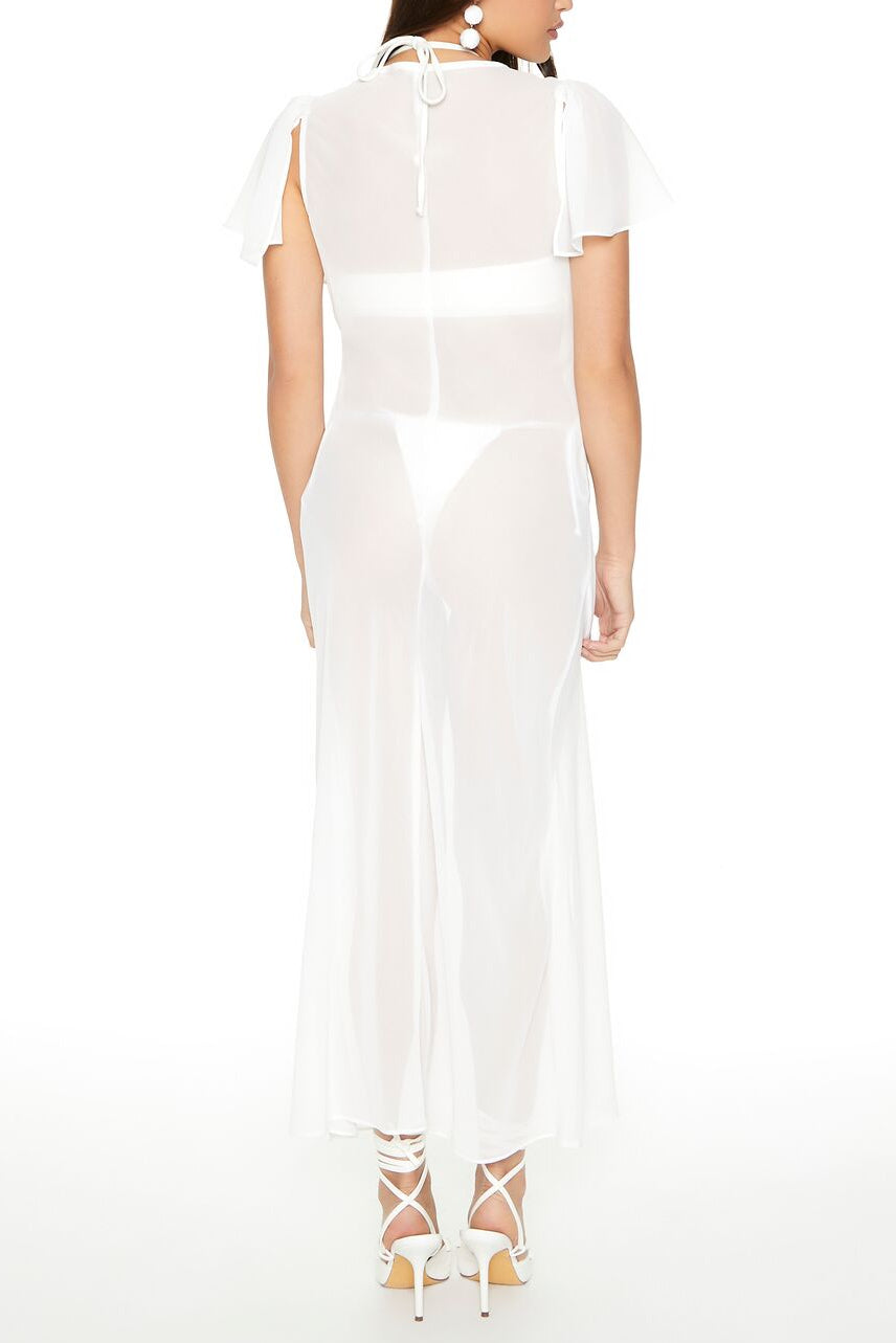 Sheer Chiffon Maxi Dress in White