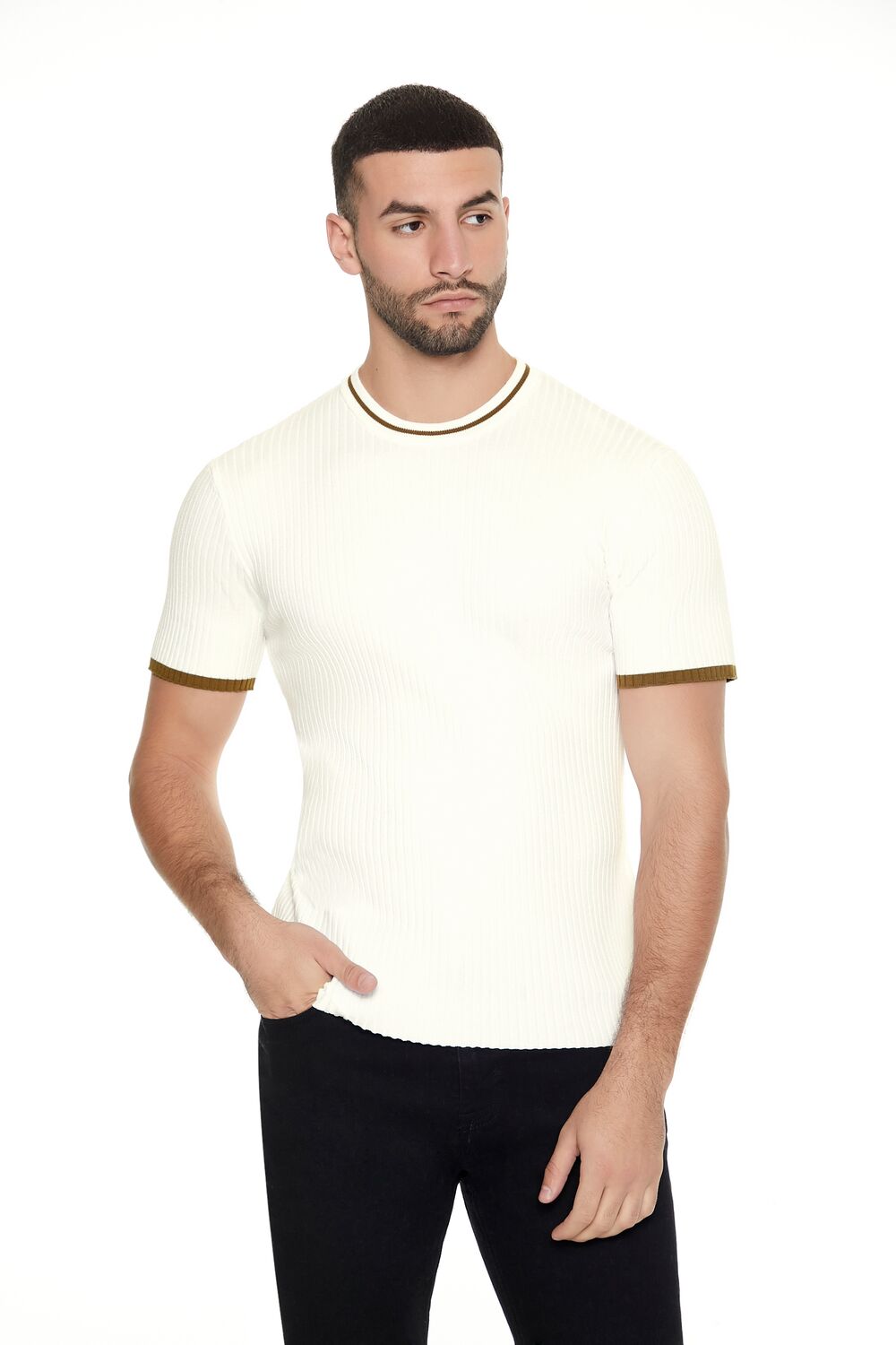  Forever 21 Sweater-Knit Ringer Tee - cream deep taupe - Bonton