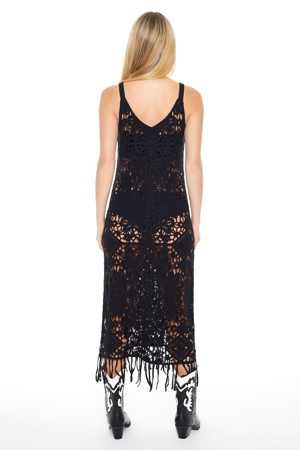  Forever 21 Crochet Fringe Midi Dress - black - Bonton