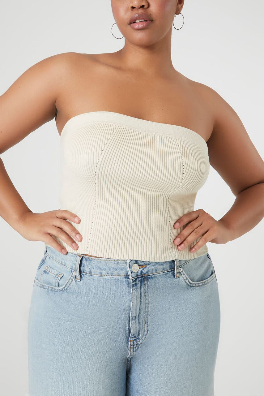  Forever 21 Plus Size Sweater-Knit Tube Top - cream - Bonton