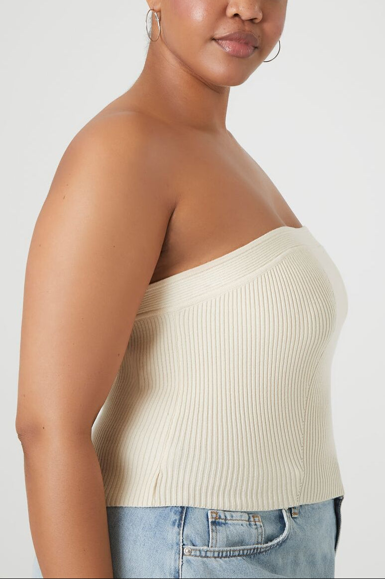  Forever 21 Plus Size Sweater-Knit Tube Top - cream - Bonton