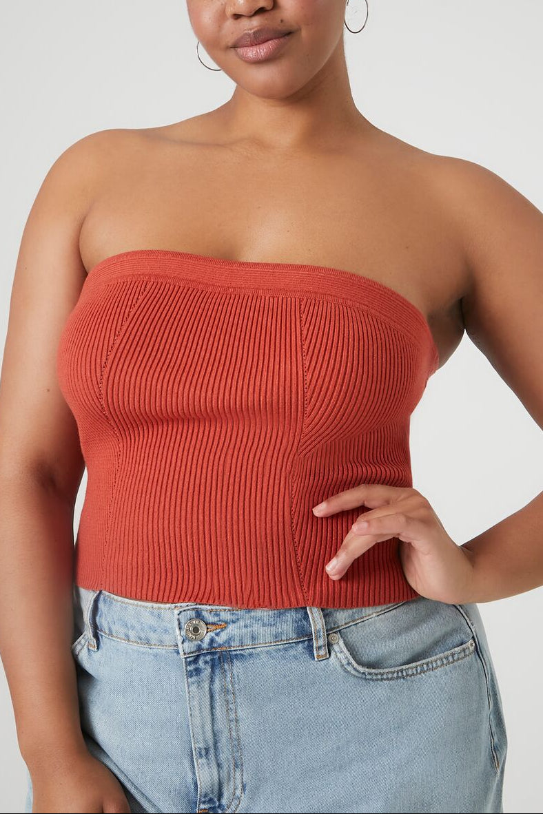  Forever 21 Plus Size Sweater-Knit Tube Top - cream - Bonton