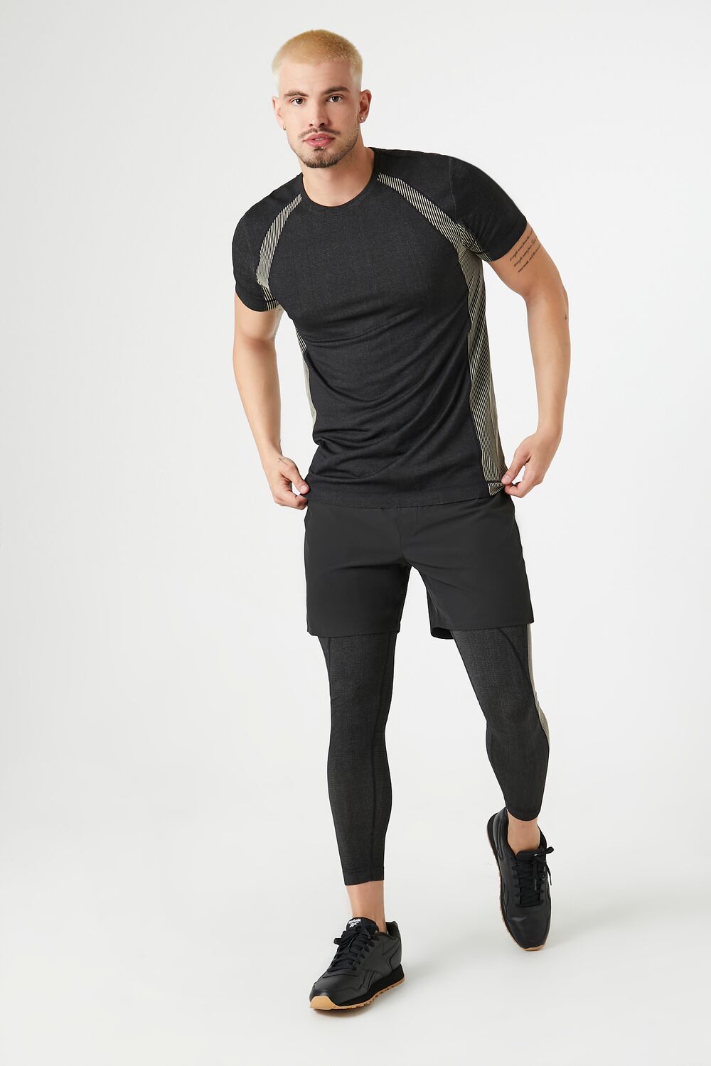  Forever 21 Pinstriped Colorblock Tee - black taupe - Bonton
