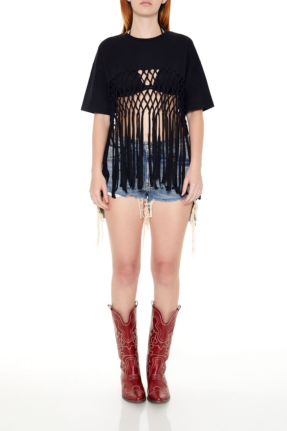  Forever 21 Crochet Fringe Tee - black - Bonton