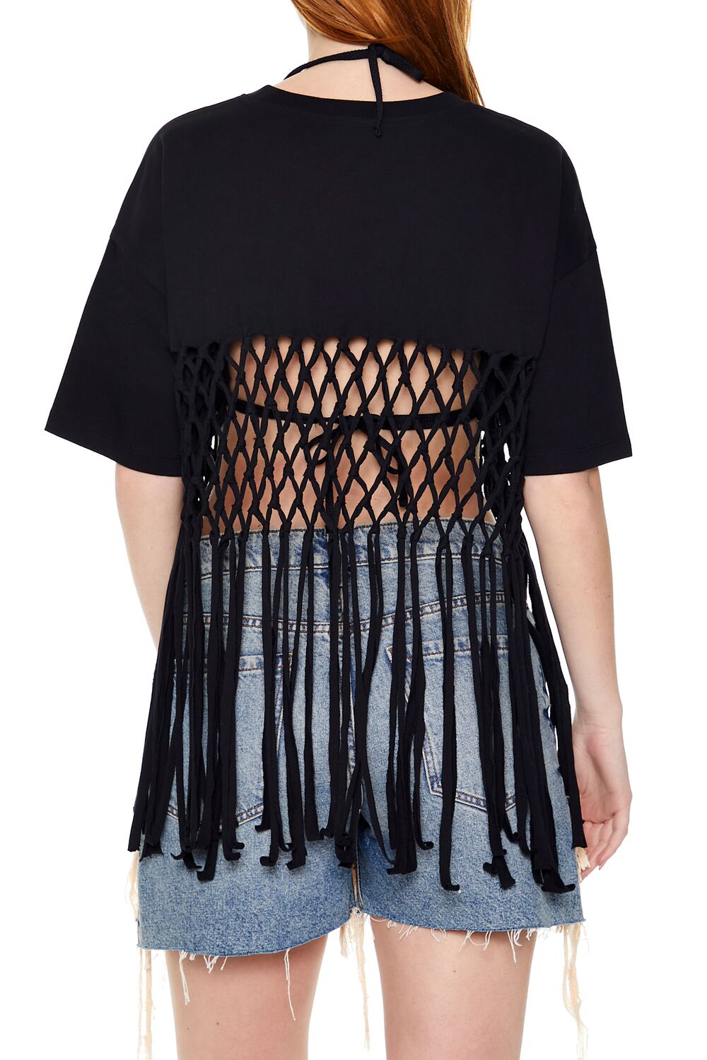  Forever 21 Crochet Fringe Tee - black - Bonton