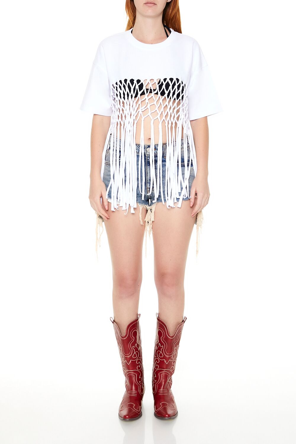  Forever 21 Crochet Fringe Tee - black - Bonton