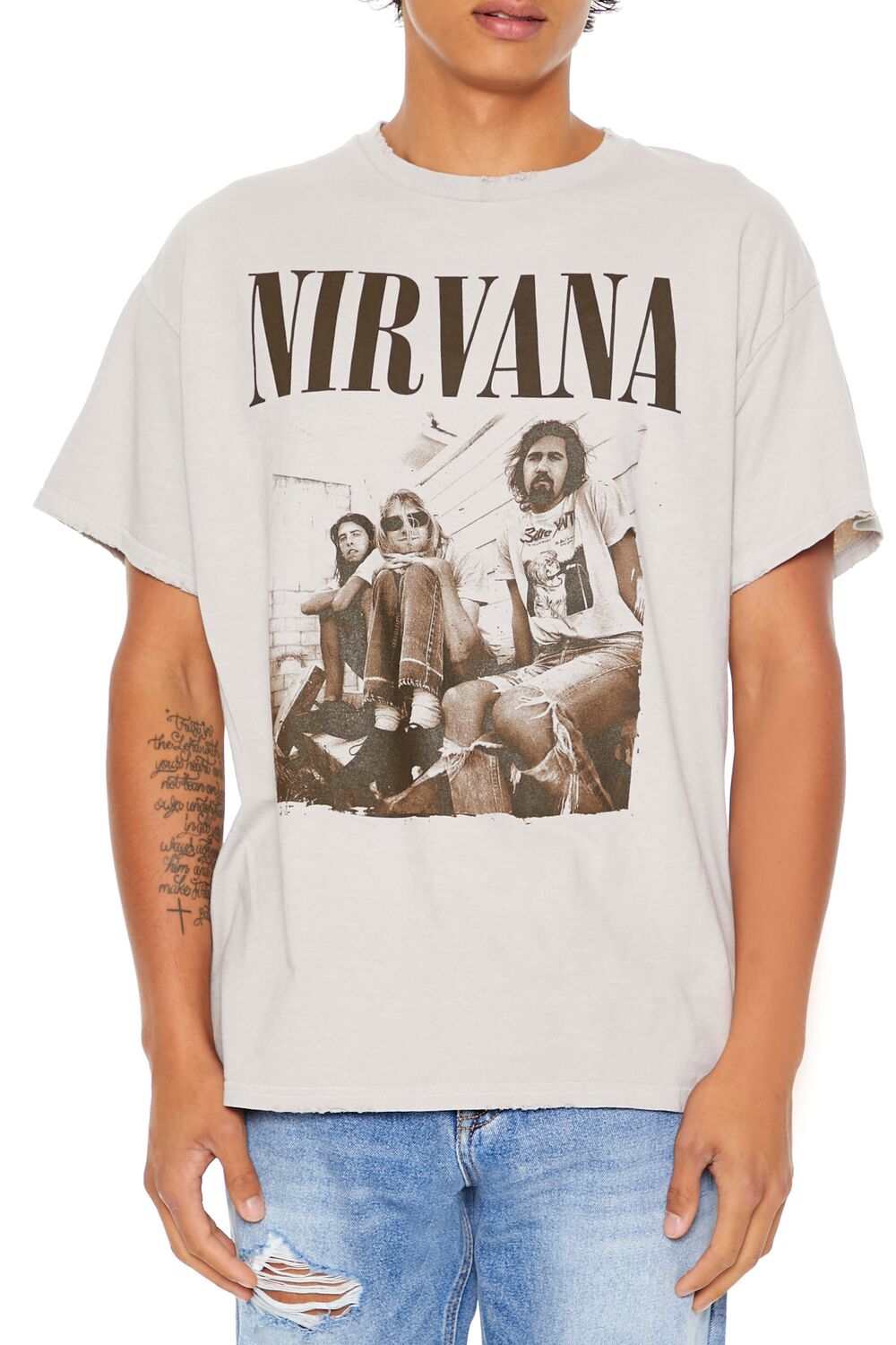  Forever 21 Distressed Nirvana Graphic Tee - taupe brown - Bonton