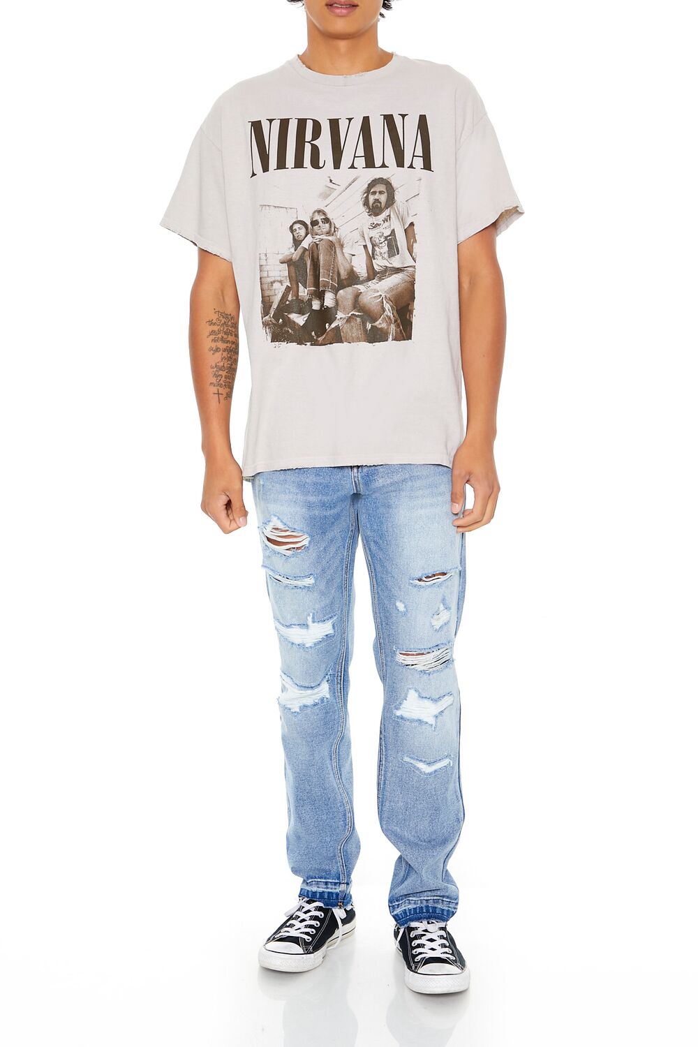  Forever 21 Distressed Nirvana Graphic Tee - taupe brown - Bonton