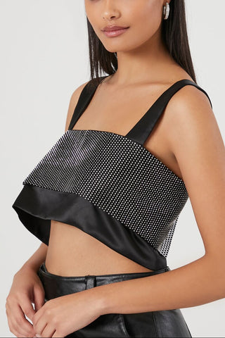 Satin Rhinestone Crop Top