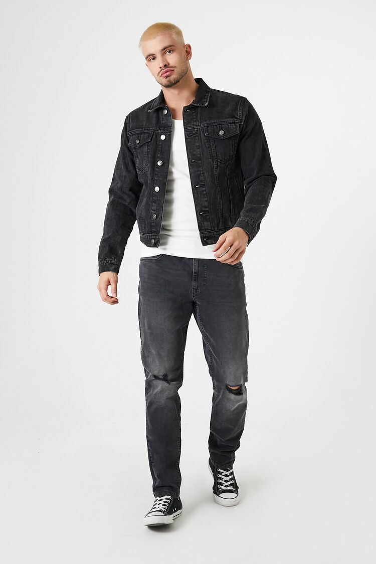  Forever 21 Classic Denim Trucker Jacket - washed-black - Bonton