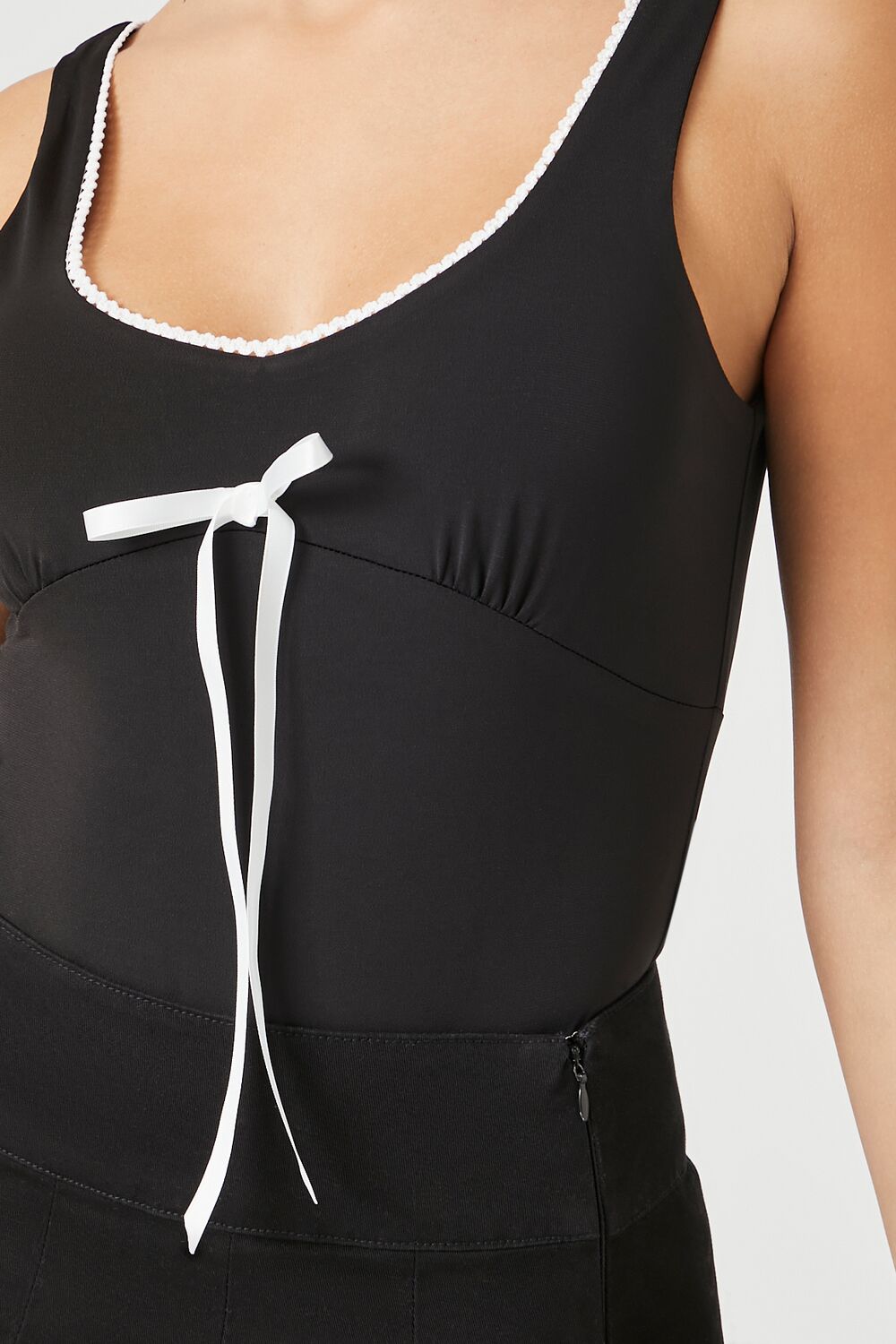  Forever 21 Bow Ricrac-Trim Bodysuit - white black - Bonton