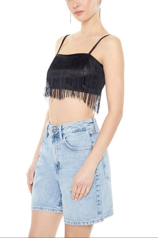Satin Fringe Cropped Cami