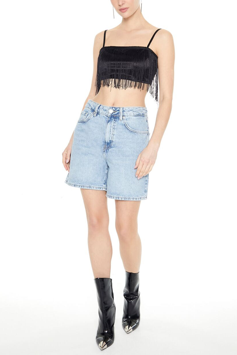  Forever 21 Satin Fringe Cropped Cami - black - Bonton