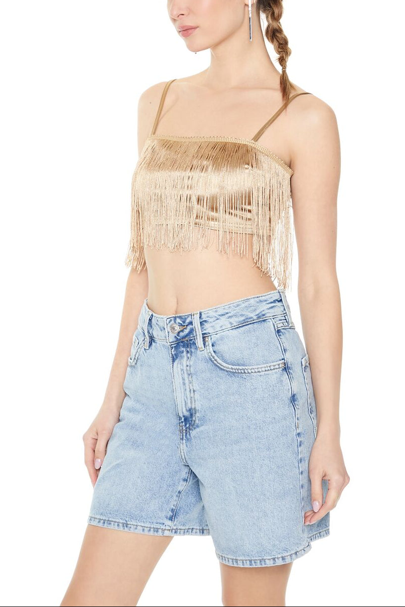  Forever 21 Satin Fringe Cropped Cami - black - Bonton