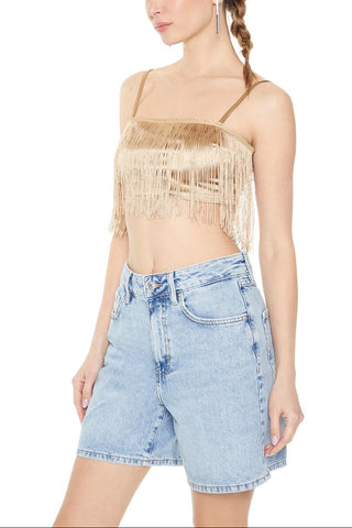 Satin Fringe Cropped Cami