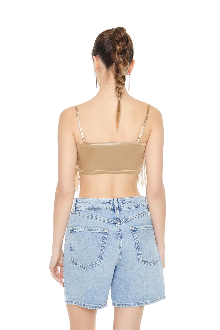  Forever 21 Satin Fringe Cropped Cami - black - Bonton