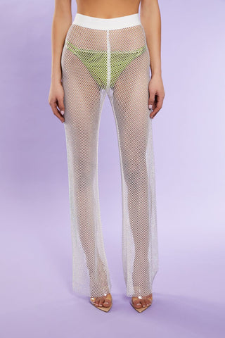 Rhinestone Netted Wide-Leg Pants