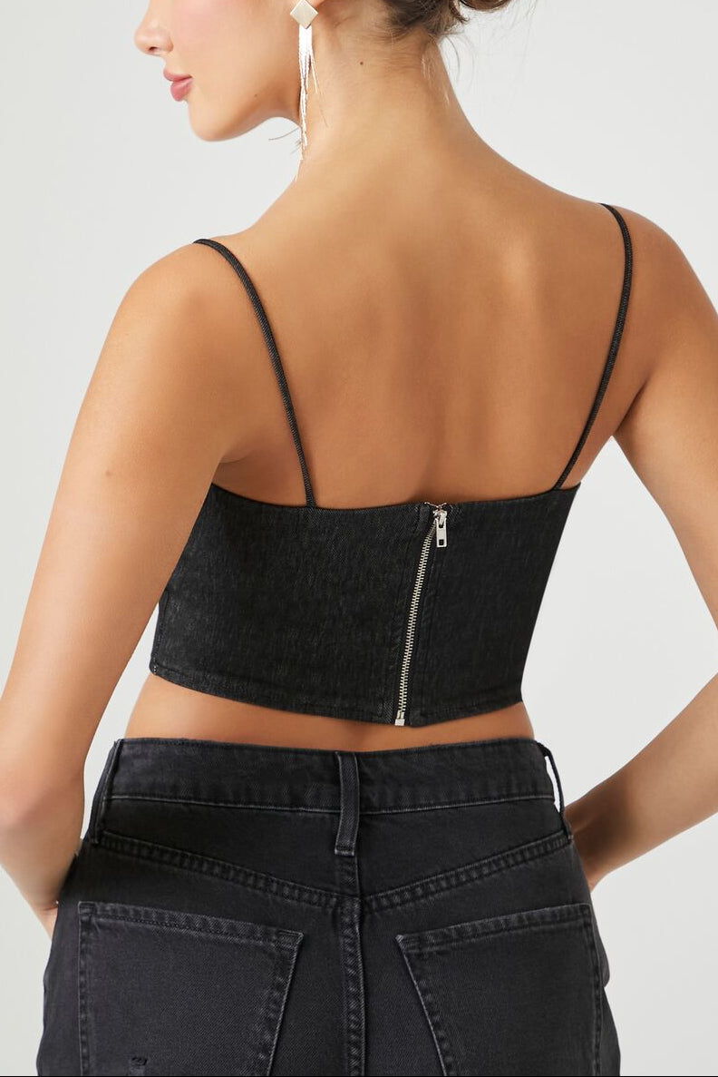  Forever 21 Denim Cropped Cami - black - Bonton