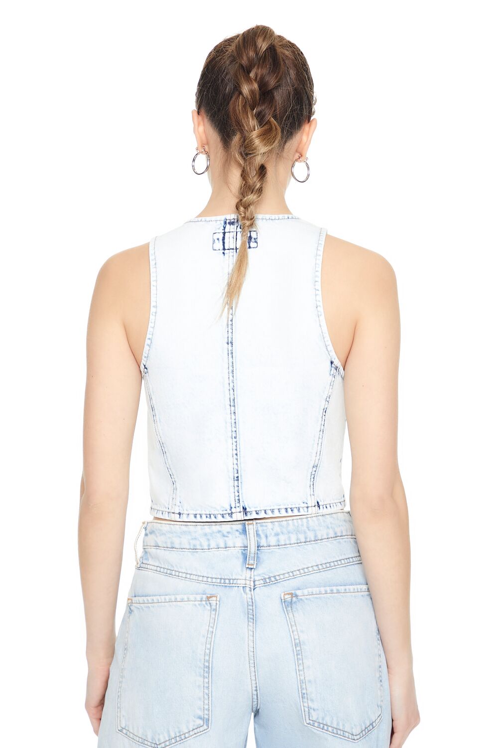  Forever 21 Cropped Bleach Wash Vest - light denim - Bonton