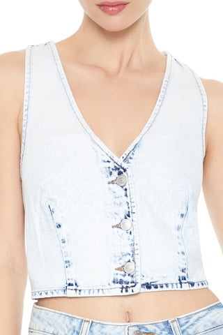 Cropped Bleach Wash Vest