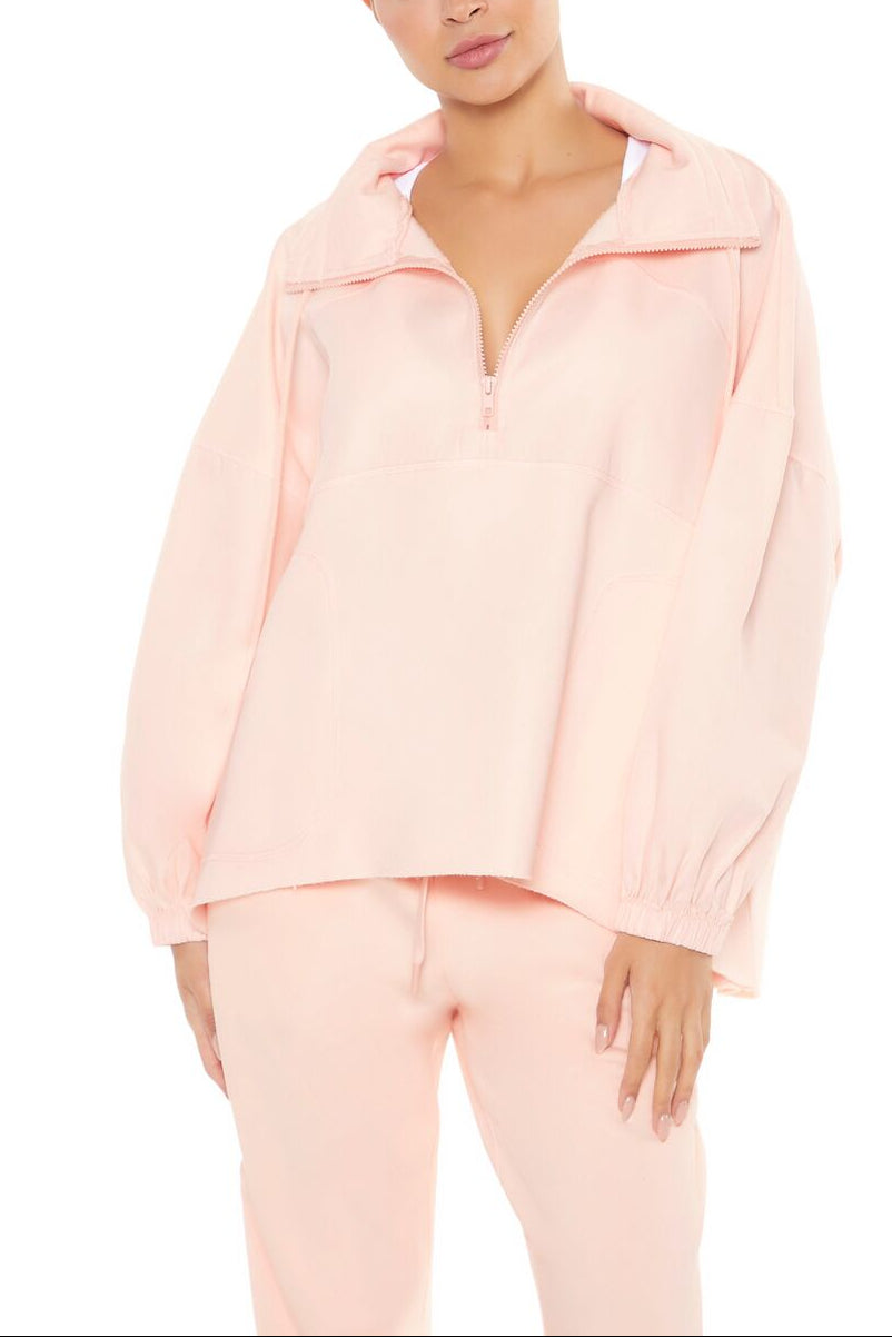  Forever 21 Active Half-Zip Fleece Pullover - nude pink - Bonton