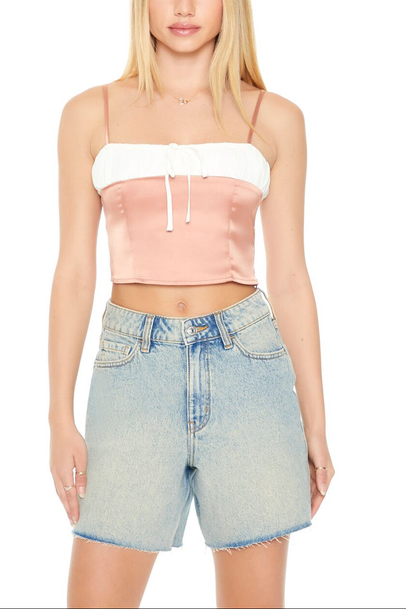  Forever 21 Cropped Satin Colorblock Cami - copper white - Bonton