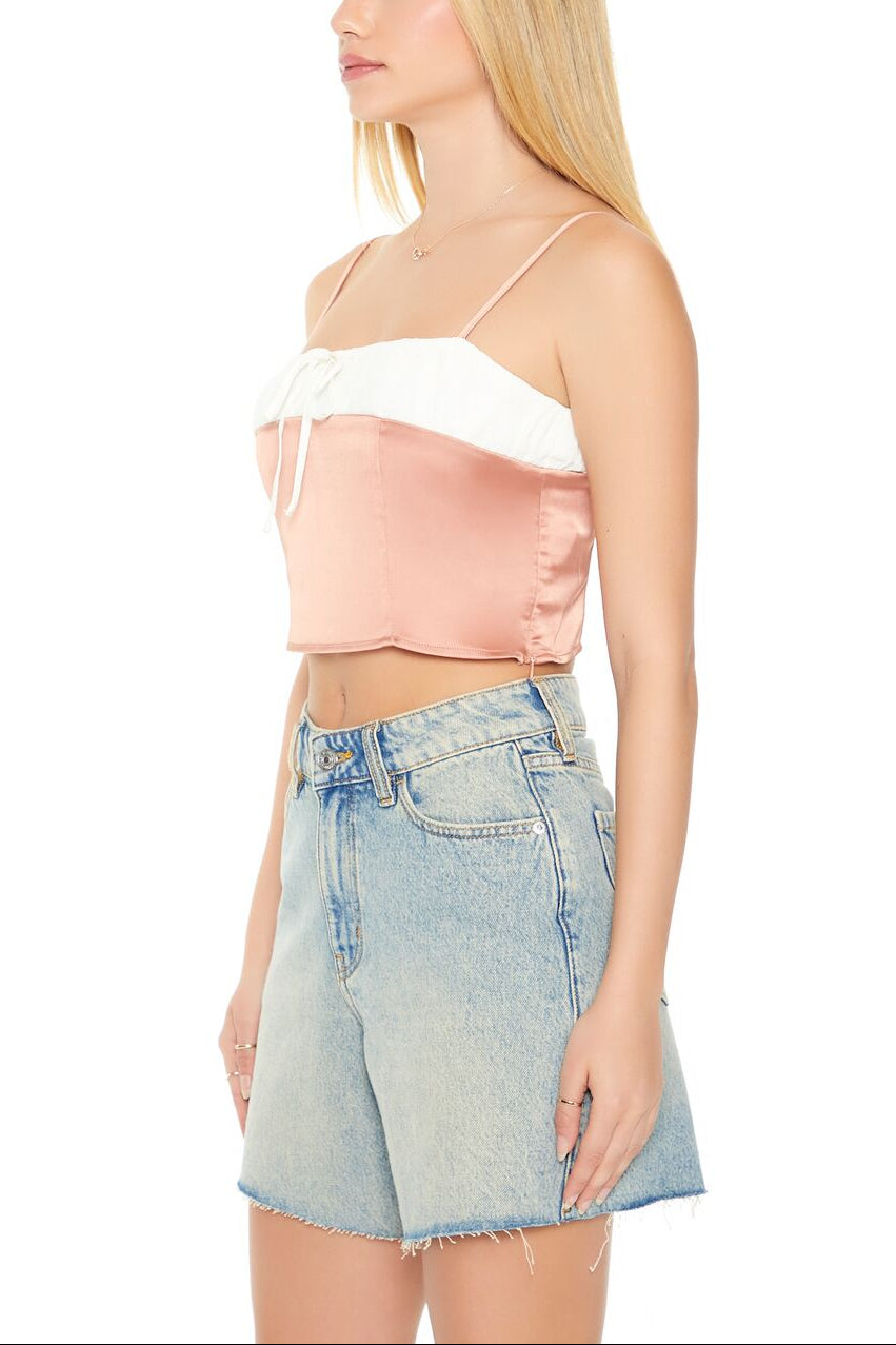  Forever 21 Cropped Satin Colorblock Cami - copper white - Bonton