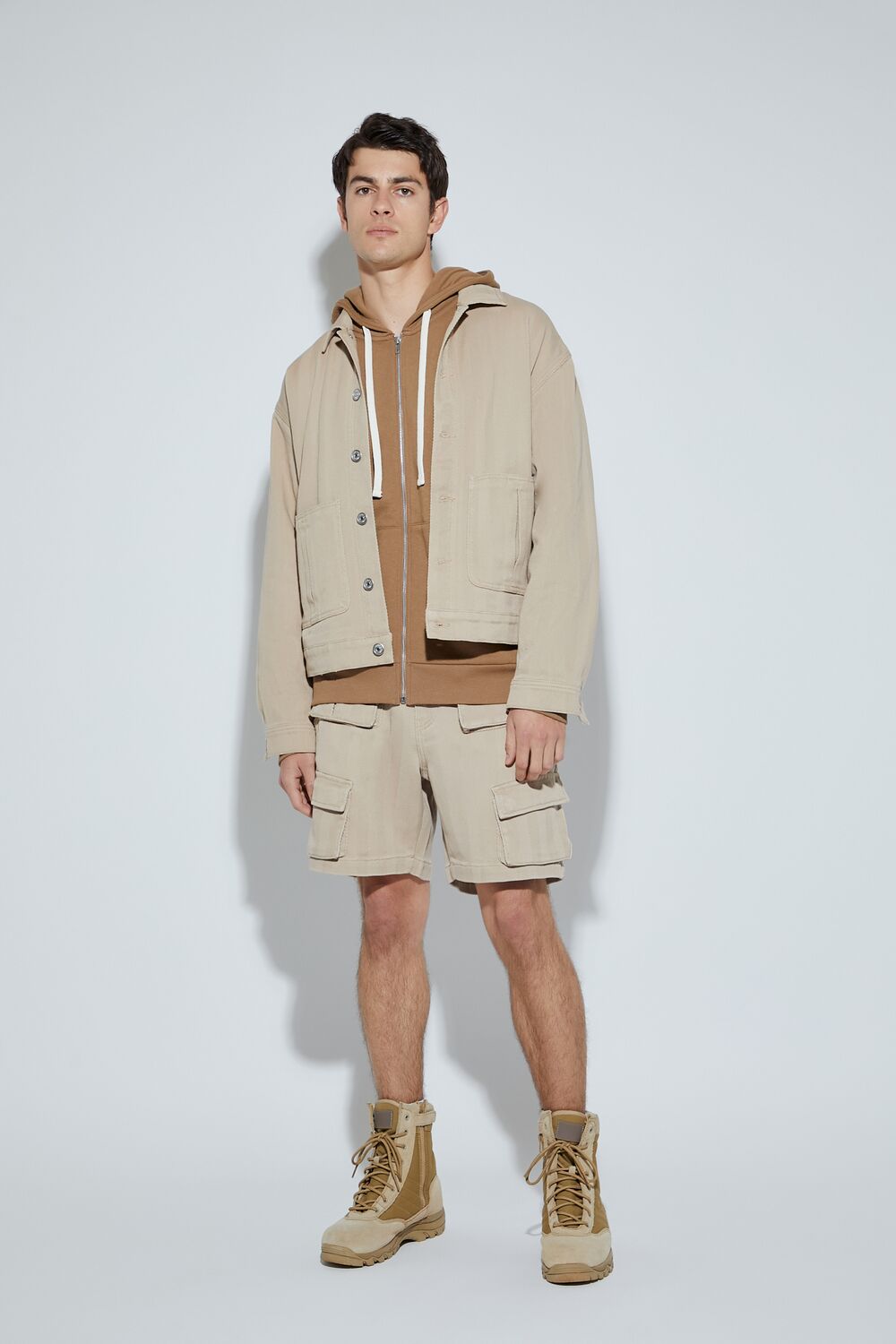  Forever 21 Textured Trucker Jacket - taupe - Bonton