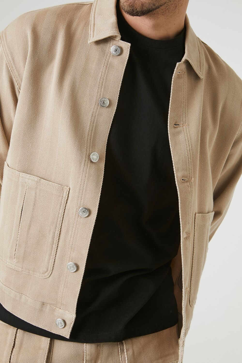  Forever 21 Textured Trucker Jacket - taupe - Bonton