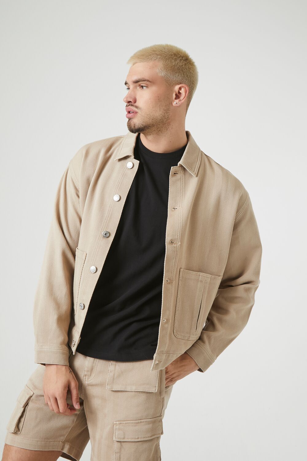  Forever 21 Textured Trucker Jacket - taupe - Bonton